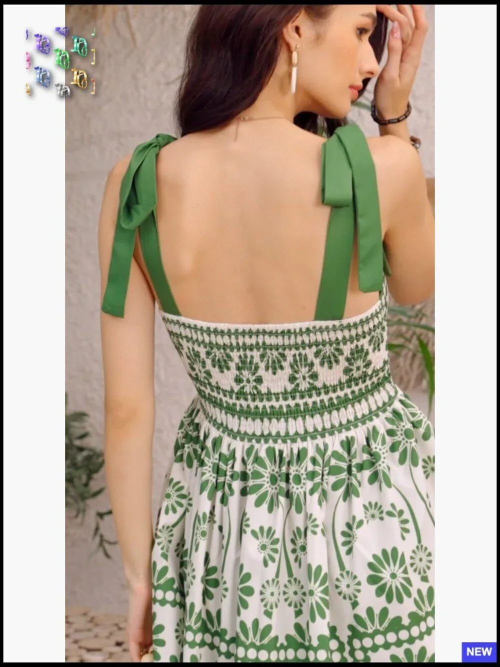 Floral Print Tie Shoulder Cami Dress Flare Hem Boho Mini Casual Wear - Picture 6 of 6